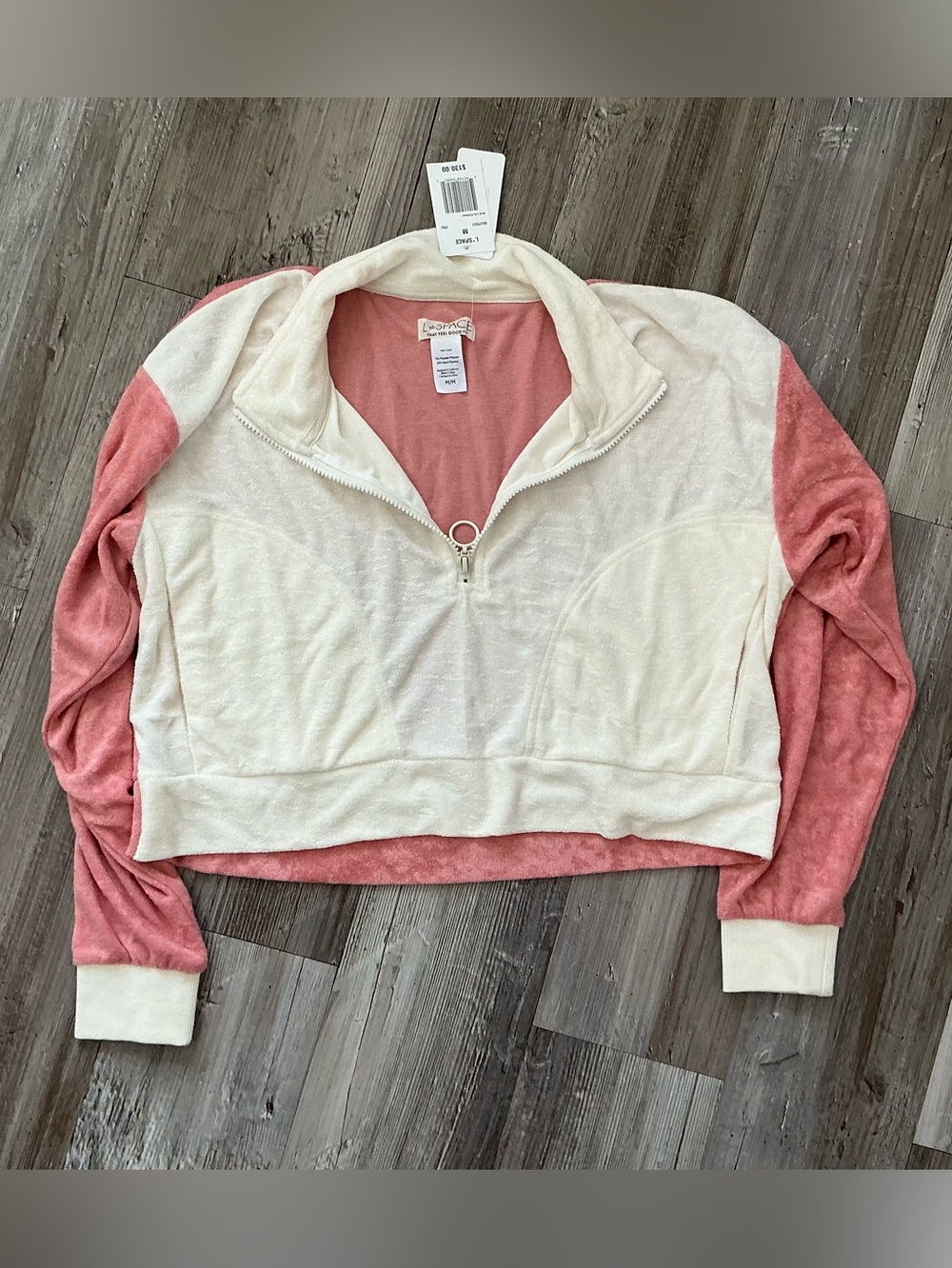 NWT Lspace crop pullover half zip terry sweater